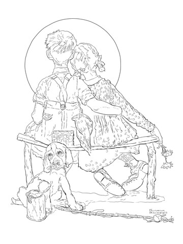 Boy And Girl Gazing At The Moon By Norman Rockwell Coloring Page